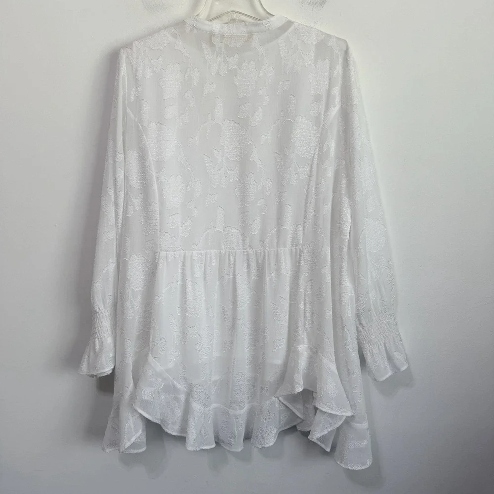 Soft Surroundings Jacquard Sheer Tunic Tank XL Blouse Floral Ruffle Long Sleeve - Picture 7 of 9